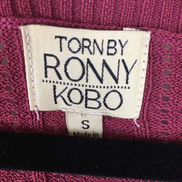 Torn By Ronny Kobo Scoop Neck Peplum Knit Sweater Burgundy Size S - Picture 4 of 10